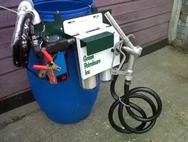 Biodiesel processor attached to a blue drum
