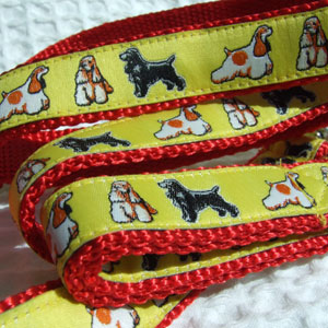 American Cocker Spaniel Lead - Yellow on Red Woven