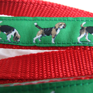 photo of Beagle Lead - Green on Red Woven