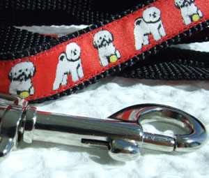 Bichon Frise Lead - Red on Black Woven