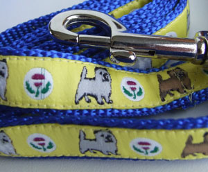 photo of Cairn Terrier Yellow on Blue Woven Lead