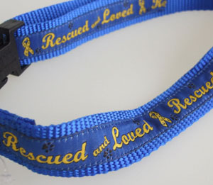 photo of Woven Collar - Rescued and Loved - Blue - Medium+