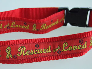 photo of Woven Collar - Rescued and Loved - Red - Medium+