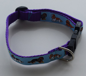 photo of Woven Collar - King Charles Spaniel with Butterflies - Blue on Purple