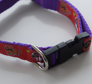 photo of Woven Collar - King Charles Spaniel with Butterflies - Red on Purple