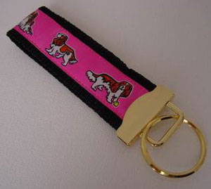 photo of Cavalier King Charles Spaniel Blenheim Woven Keyfob - Pink