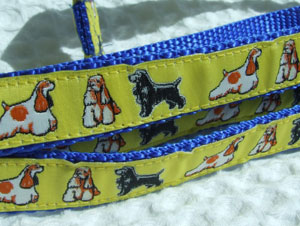 American Cocker Spaniel Lead - Yellow on Blue Woven