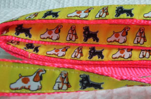 American Cocker Spaniel Lead - Yellow on Pink Woven