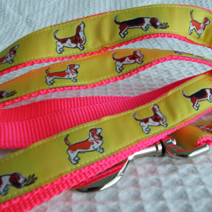 photo of Woven Lead - Basset Hound - Yellow on Pink