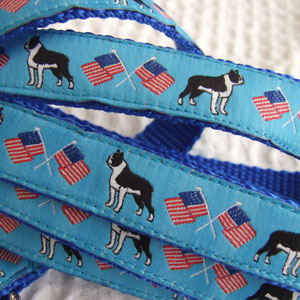 Boston Terrier Lead - Blue Woven