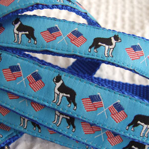 Boston Terrier Lead - Blue Woven