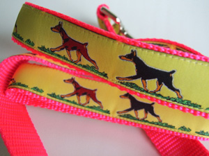 photo of Woven Lead - Dobermann - Yellow on Pink