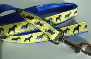 photo of Miniature Schnauzer Yellow on Blue Woven Lead