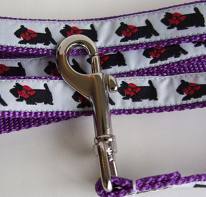 photo of Scottish Terrier Lead - White on Purple Woven