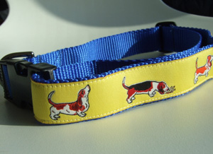 photo of Woven Collar - Basset Hound - Yellow on Blue