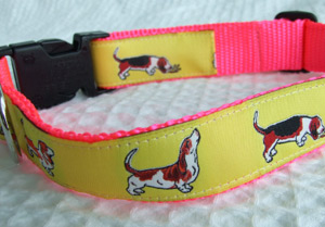 photo of Woven Collar - Basset Hound - Yellow on Pink