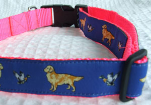 photo of Woven Collar - Golden Retriever - Blue on Pink