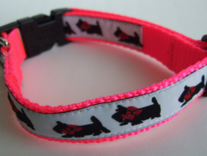 photo of Scottish Terrier Collar - White on Pink Woven